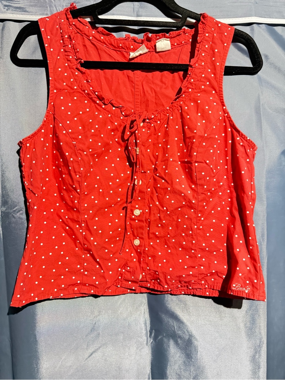Levi's Red Polka Dot Sleeveless Tie-Front Tank